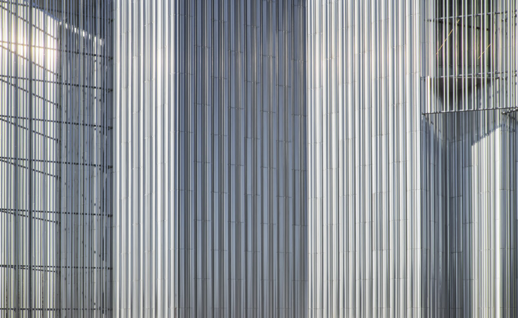 A close-up detail photograph a contemporary building's metal exterior
