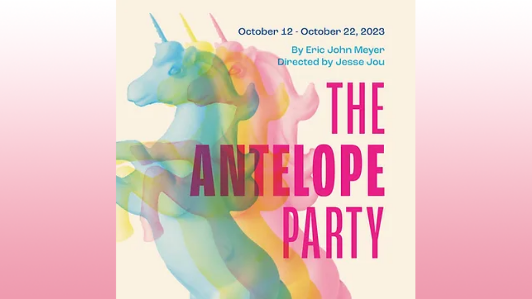 Toy unicorns in blue, yellow and pink with "The Antelope Party" in pink text
