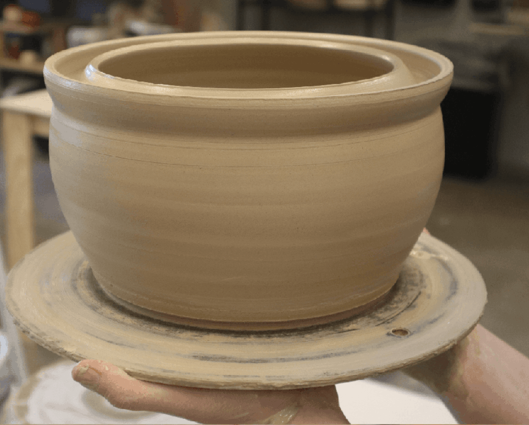 A clay bowl with a lip