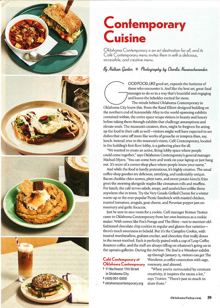 Image of a magazine article titled "Contemporary Cuisine" with four photos of various food items along the left side