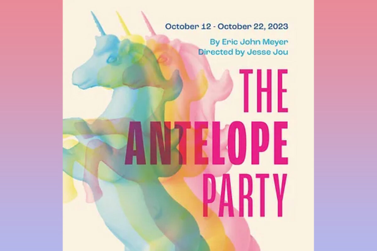 Toy unicorns in blue, yellow and pink with "The Antelope Party" in pink text