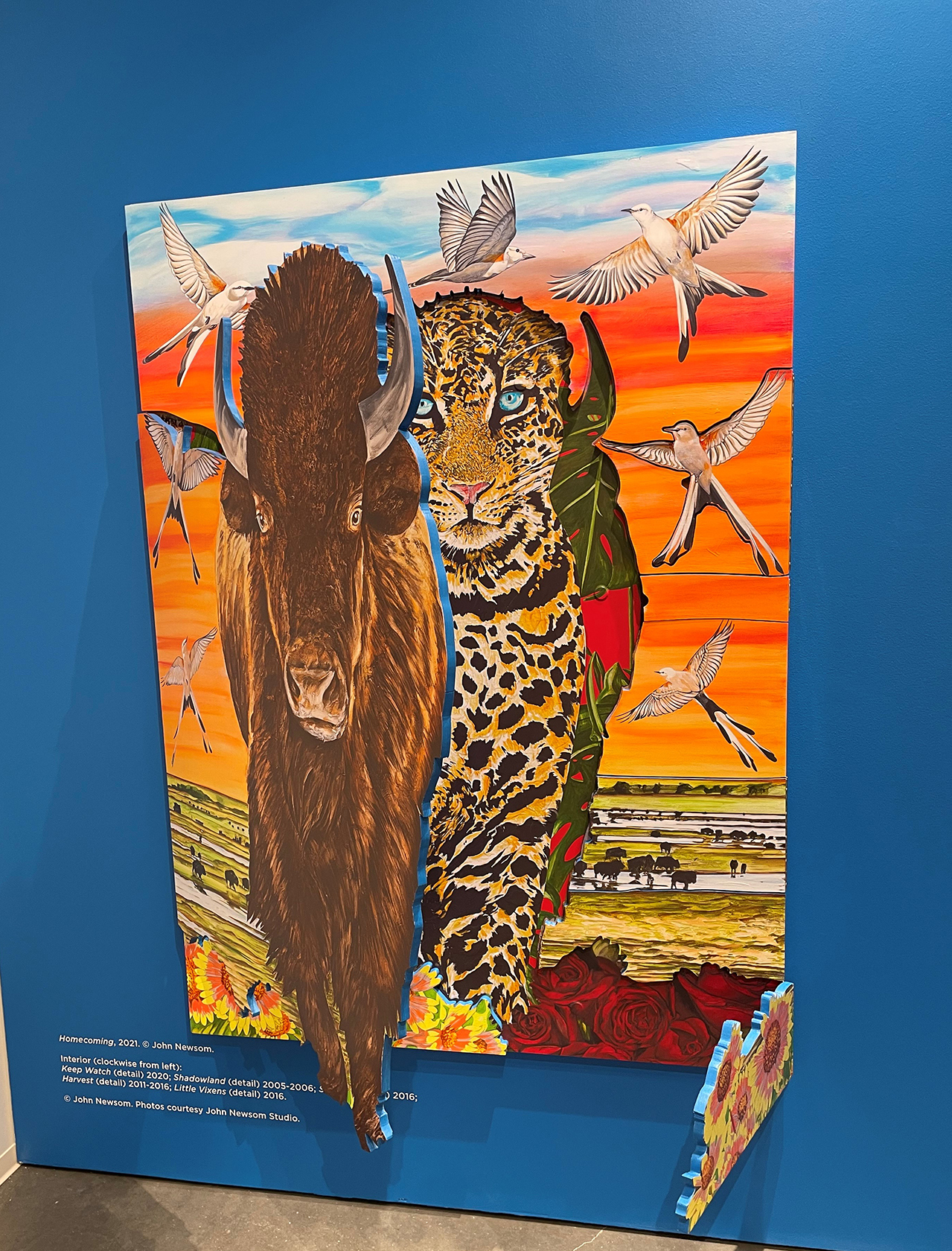 A interactive painting of a bison is opened to reveal a leopard behind it