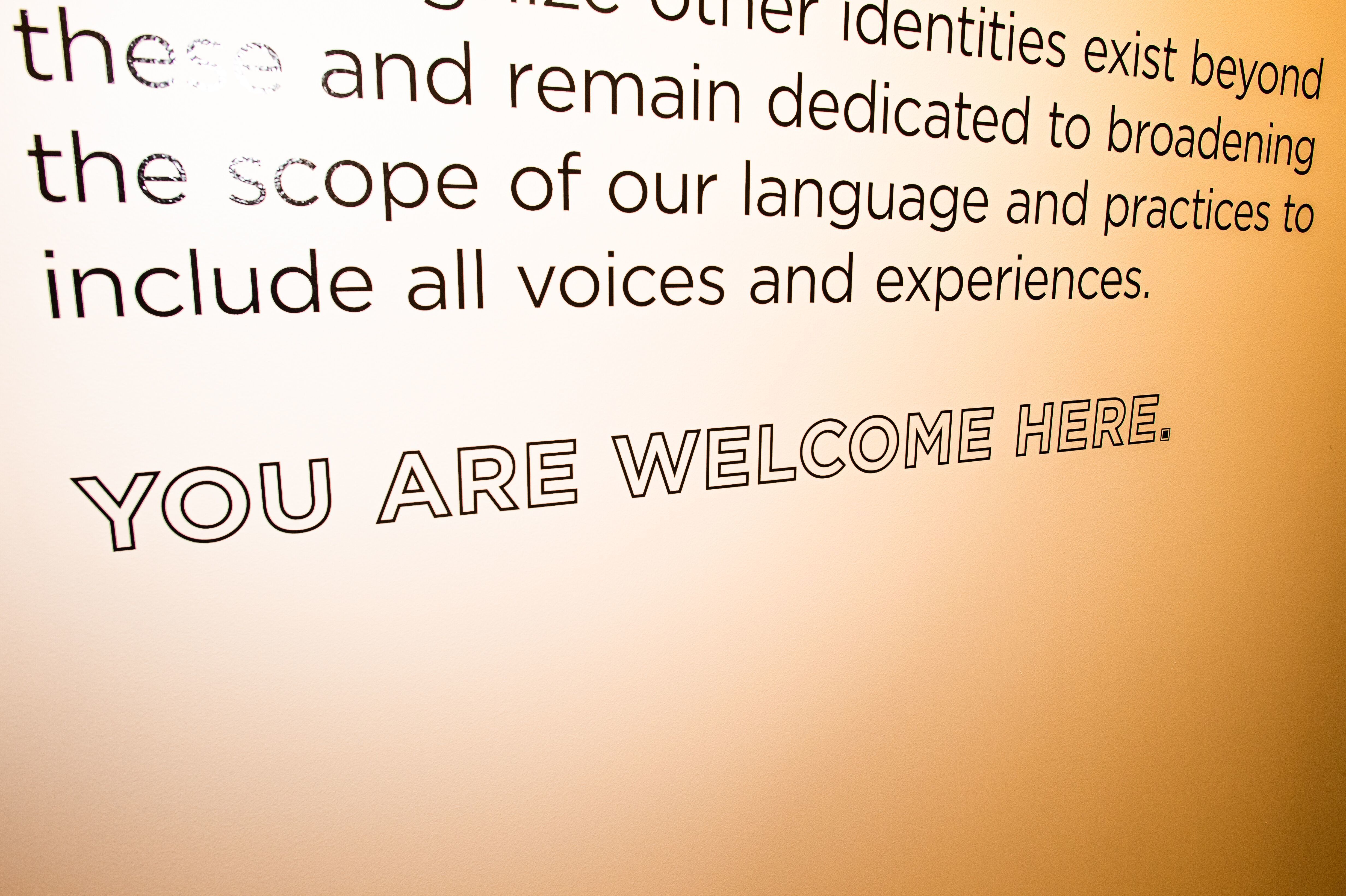 A message of inclusiveness, ending with the phrase: You are welcome here