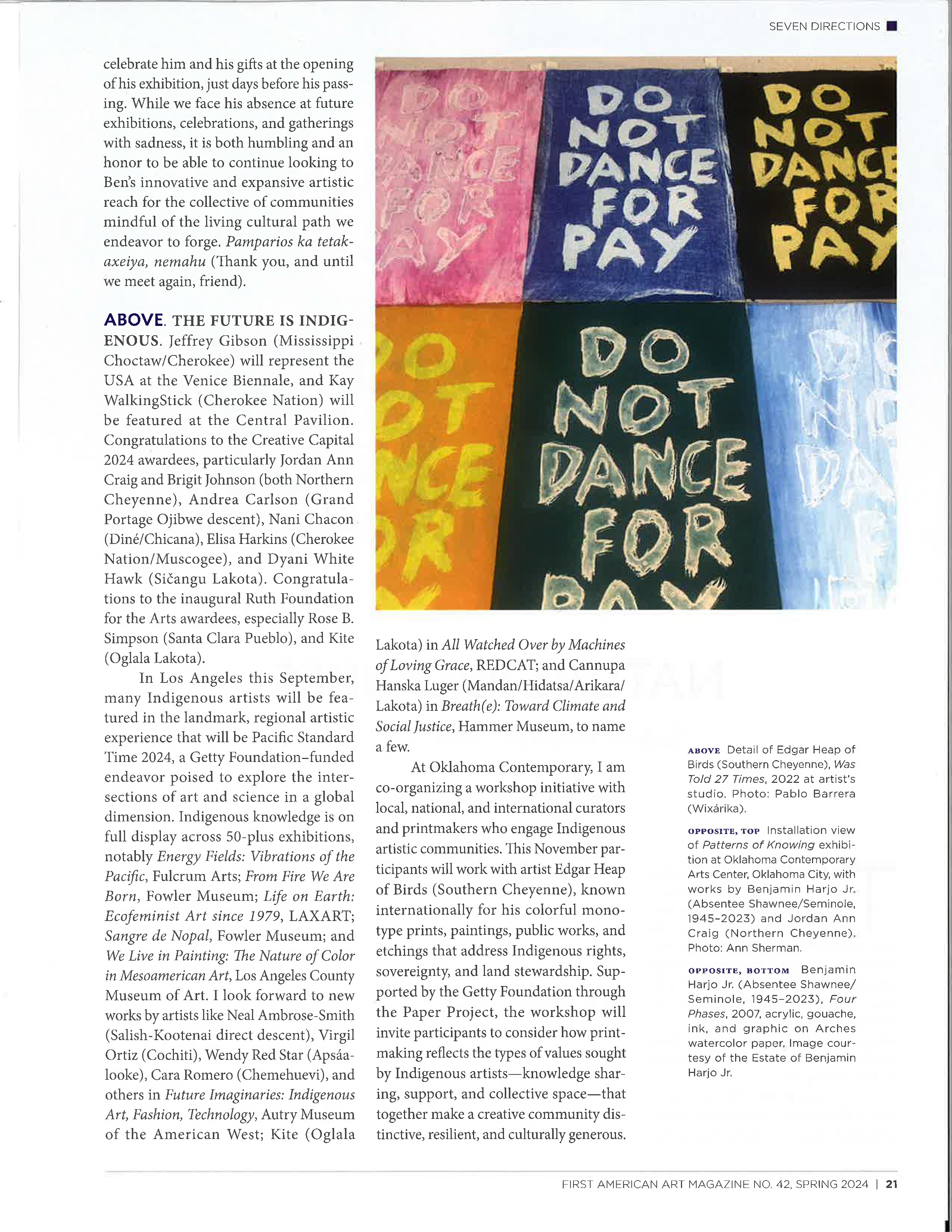 A magazine article with a photo of prints in various colors reading "DO NOT DANCE FOR PAY"