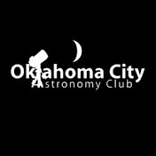 White logo on a black background reads "Oklahoma City Astronomy Club" with a telescope and crescent moon