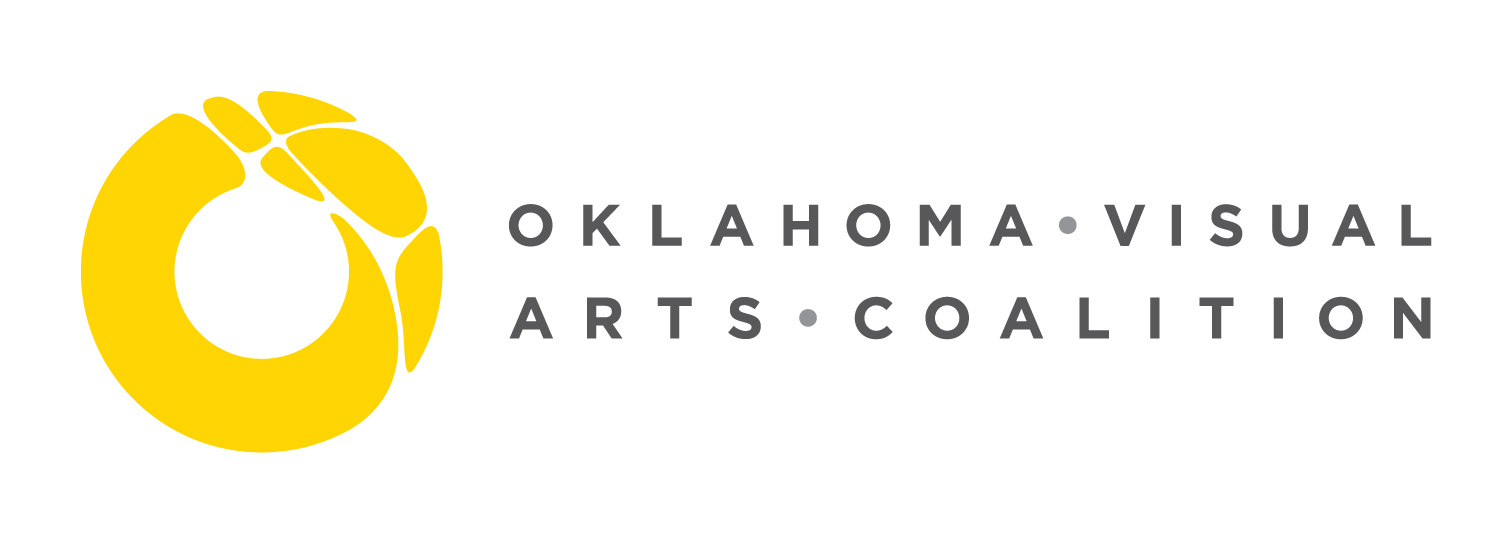 A circular yellow logo with the text "Oklahoma Visual Arts Coalition"