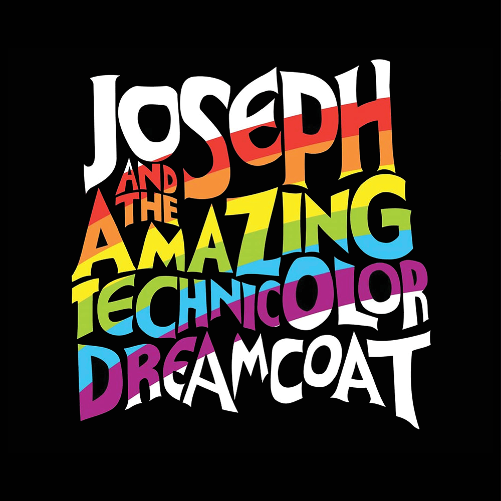 A black background with a rainbow-colored logo that reads JOSEPH AND TEH AMAZING TECHNICOLOR DREAMCOAT