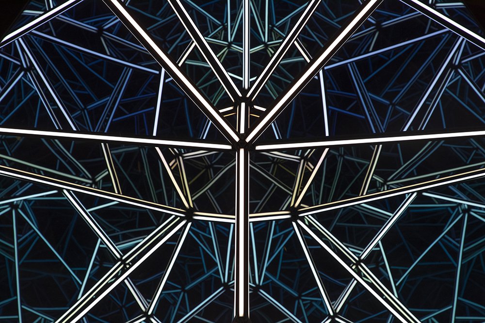 Close-up view of lights arranged in a geometric pattern