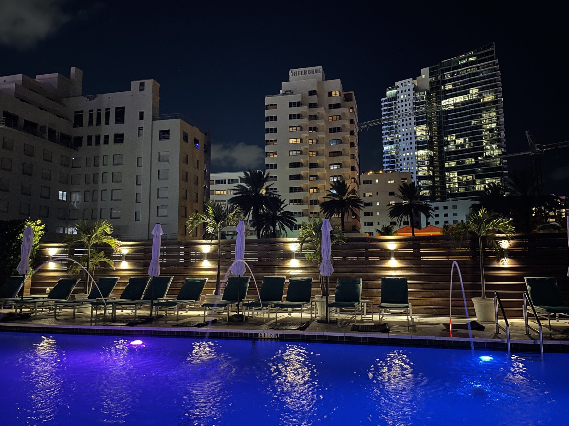 A hotel pool at night