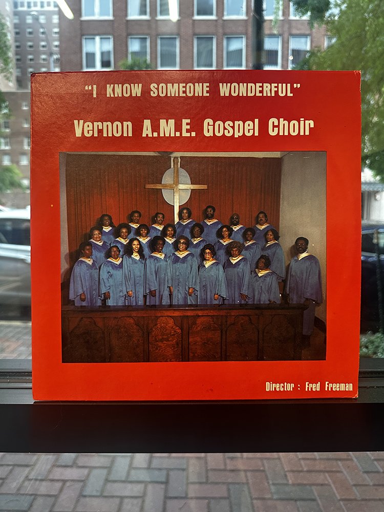 The cover of a record, "I Know Someone Wonderful," featuring the Vernon AME Gospel Choir